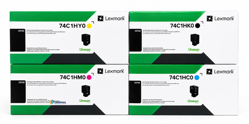 Original Lexmark High-Yield Laser Toner Set (74C1HC0, 74C1HK0, 74C1HM0, 74C1HY0) - Black, Cyan, Magenta, Yellow