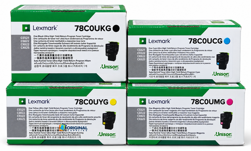 Original Lexmark Ultra High-Yield Laser Toner Set (78C0UCG, 78C0UKG, 78C0UMG, 78C0UYG) - Black, Cyan, Magenta, Yellow
