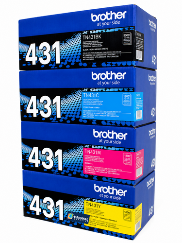 Original Brother TN431 Laser Toner Set (TN431BK, TN431C, TN431M, TN431Y) - Black, Cyan, Magenta, Yellow