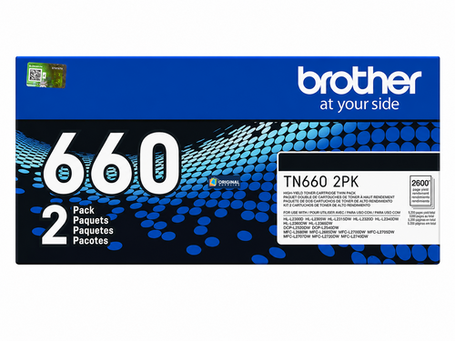 Original Brother TN660-2PK Black High-Yield Toner Cartridges (TN6602PK)