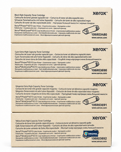 Original Xerox High-Yield Toner Set (106R03480, 106R03690, 106R03691, 106R03692) - Black, Cyan, Magenta, Yellow