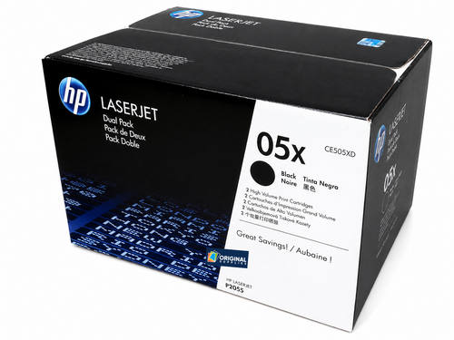 Original HP 05X (Dual Pack) Black High-Yield LaserJet Toner Cartridges (CE505XD)
