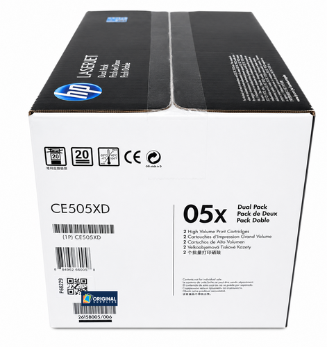 Original HP 05X (Dual Pack) Black High-Yield LaserJet Toner Cartridges (CE505XD)
