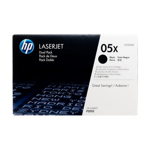 Original HP 05X (Dual Pack) Black High-Yield LaserJet Toner Cartridges (CE505XD)