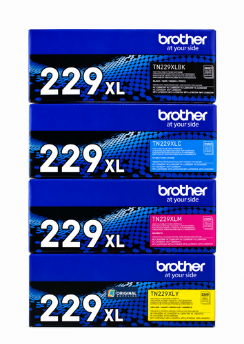 Original Brother TN229XL High-Yield Laser Toner Set (TN229XLBK, TN229XLC, TN229XLM, TN229XLY) - Black, Cyan, Magenta, Yellow