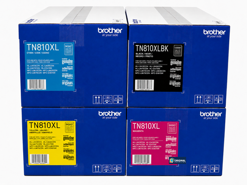 Original Brother TN810XL High-Yield Laser Toner Set (TN810XLBK, TN810XLC, TN810XLM, TN810XLY) - Black, Cyan, Magenta, Yellow