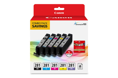 2091C006 | Canon CLI-281 | Original Canon Ink Cartridge Combo Pack - Black, Photo Blue, Cyan, Magenta, Yellow