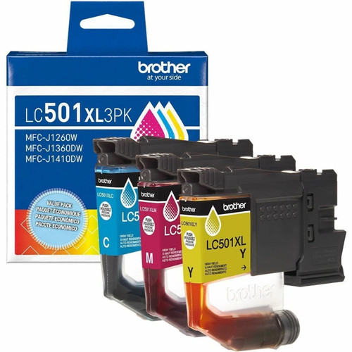 LC501XL3PKS | Original Brother High-Yield Ink Cartridge 3-Pack Cyan, Magenta, Yellow