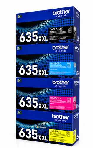 Original Brother TN635XXL Super High-Yield Laser Toner Set (TN635XXLBK, TN635XXLC, TN635XXLY, TN635XXLM) - Black, Cyan, Yellow, Magenta