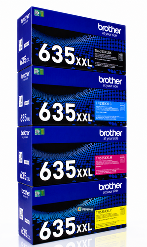 Original Brother TN635XXL Super High-Yield Laser Toner Set (TN635XXLBK, TN635XXLC, TN635XXLY, TN635XXLM) - Black, Cyan, Yellow, Magenta