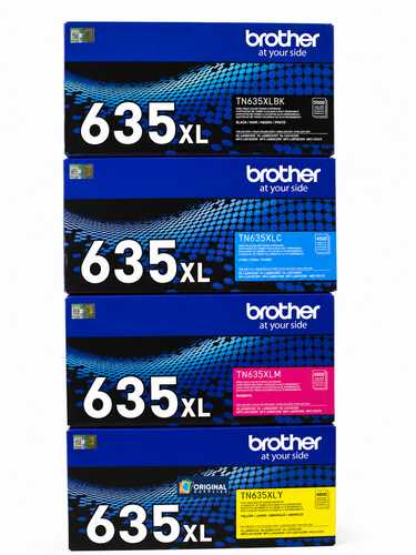 Original Brother TN635XL High-Yield Laser Toner Set (TN635XLBK, TN635XLC, TN635XLY, TN635XLM) - Black, Cyan, Yellow, Magenta