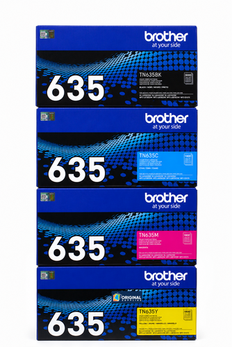 Original Brother TN635 Standard Yield Laser Toner Set (TN635BK, TN635C, TN635Y, TN635M) - Black, Cyan, Yellow, Magenta