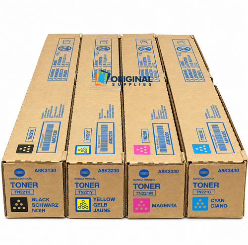 Original Konica Minolta TN221 Toner Set (A8K3130, A8K3430, A8K3330, A8K3230)