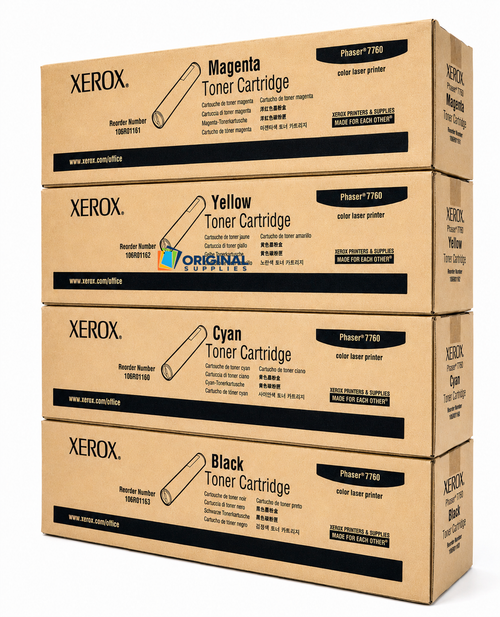 Original Xerox Laser Toner Set (106R01160, 106R01161, 106R01162, 106R01163) - Black, Cyan, Magenta, Yellow