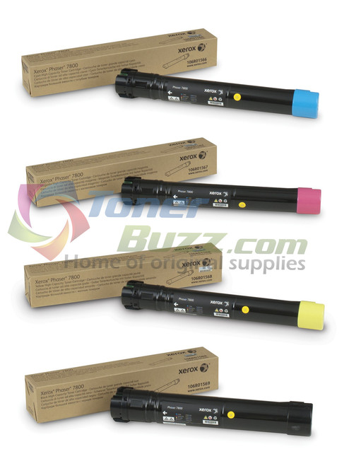 Original Xerox Phaser 7800 Black Cyan Magenta Yellow High Capacity Toner Cartridge 4-Pack 106R01566 106R01567 106R01568 106R01569