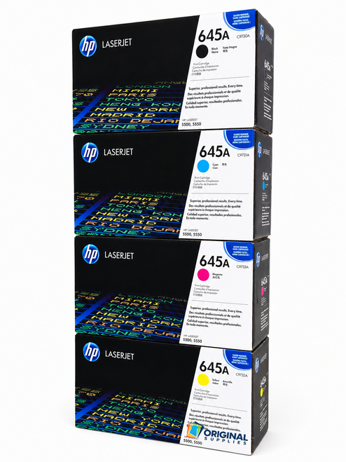 Original HP 645A LaserJet Toner Set (C9730A, C9731A, C9732A, C9733A) - Black, Cyan, Magenta, Yellow