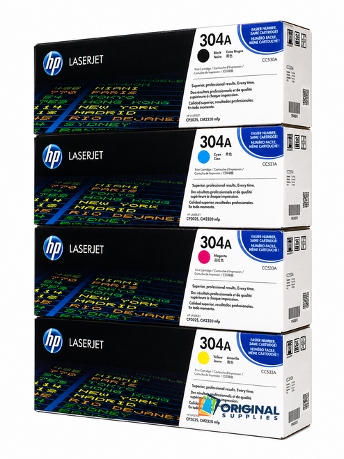 Original HP 304A LaserJet Toner Set (CC530A, CC531A, CC532A, CC533A) - Black, Cyan, Magenta, Yellow