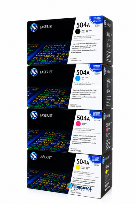Original HP 504A LaserJet Toner Set (CE250A, CE251A, CE252A, CE253A) - Black, Cyan, Magenta, Yellow