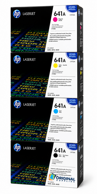 Original HP 641A LaserJet Toner Set (C9720A, C9721A, C9722A, C9723A) - Black, Cyan, Magenta, Yellow