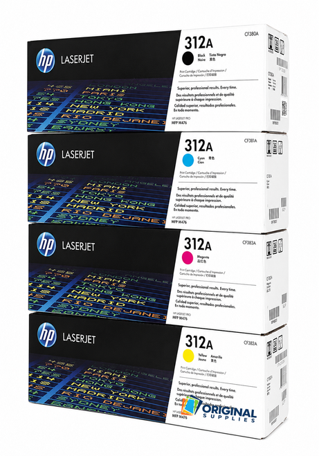 Original HP 312A LaserJet Toner Set (CF380A, CF381A, CF382A, CF383A) - Black, Cyan, Magenta, Yellow