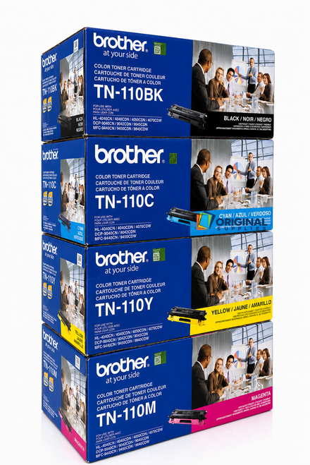 Original Brother TN-110 Laser Toner Set (TN110BK, TN110C, TN110M, TN110Y) - Black, Cyan, Magenta, Yellow