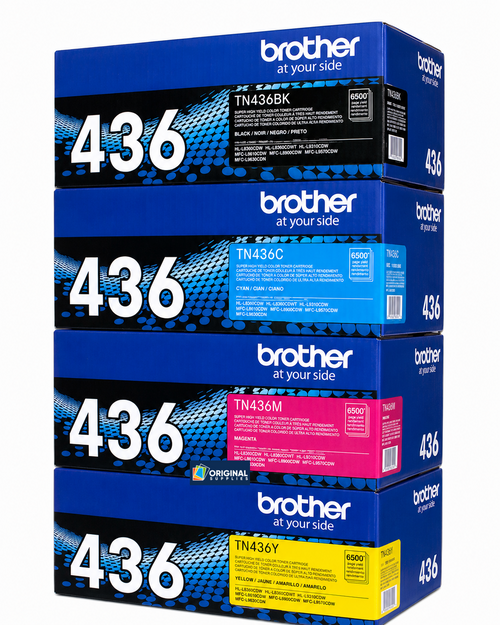 Original Brother TN-436 Super High-Yield Laser Toner Set (TN436BK, TN436C, TN436M, TN436Y) - Black, Cyan, Magenta, Yellow