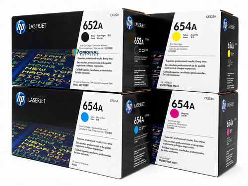 Original HP 652A 654A LaserJet Toner Set (CF320A, CF331A, CF332A, CF333A) - Black, Cyan, Magenta, Yellow