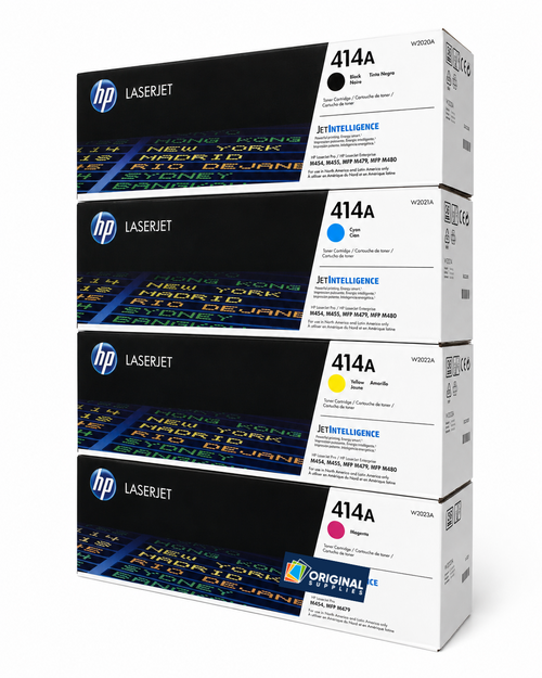 Original HP 414A LaserJet Toner Set (W2020A, W2021A, W2022A, W2023A) - Black, Cyan, Magenta, Yellow
