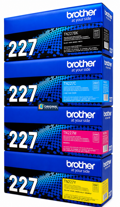 Original Brother TN227 High-Yield Laser Toner Set (TN227BK, TN227C, TN227M, TN227Y) - Black, Cyan, Magenta, Yellow