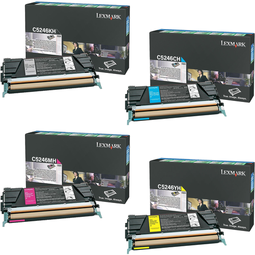 Lexmark C5246 Set | C5246CH C5246KH C5246MH C5246YH | Original Lexmark High-Yield Toner Cartridges – Black, Cyan, Magenta, Yellow