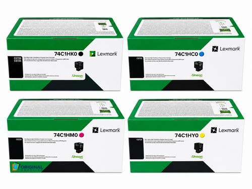 Original Lexmark High-Yield Laser Toner Set (74C1HC0, 74C1HK0, 74C1HM0, 74C1HY0) - Black, Cyan, Magenta, Yellow