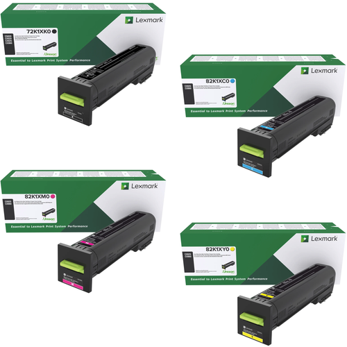 Lexmark CX820XHY Set | 72K1XK0 82K1XC0 82K1XM0 82K1XY0 | Original Lexmark Toner Cartridges – Black, Cyan, Magenta, Yellow