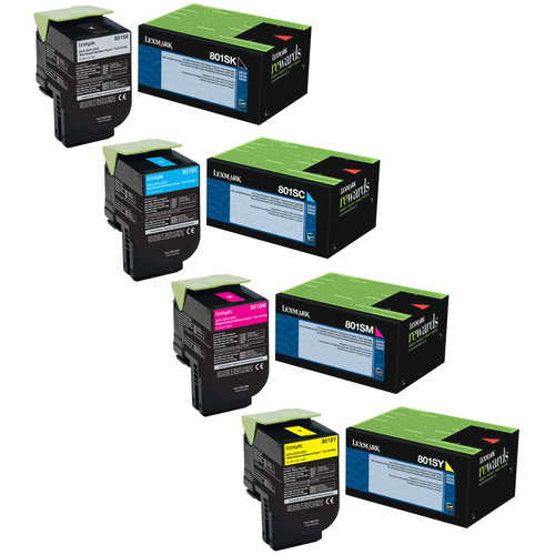 Lexmark 801S Set | 80C1SC0 80C1SK0 80C1SM0 80C1SY0 | Original Lexmark Toner Cartridges – Black, Cyan, Magenta, Yellow