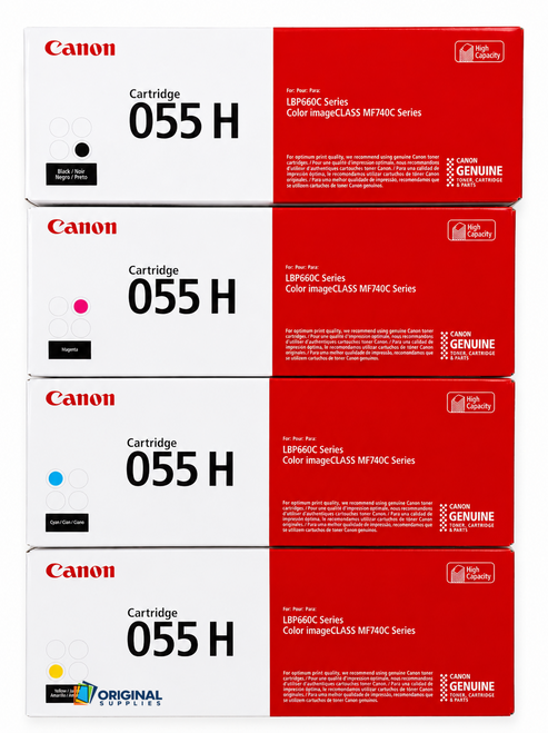 Original Canon 055H High-Yield Laser Toner Set (3020C001, 3019C001, 3018C001, 3017C001) - Black, Cyan, Magenta, Yellow