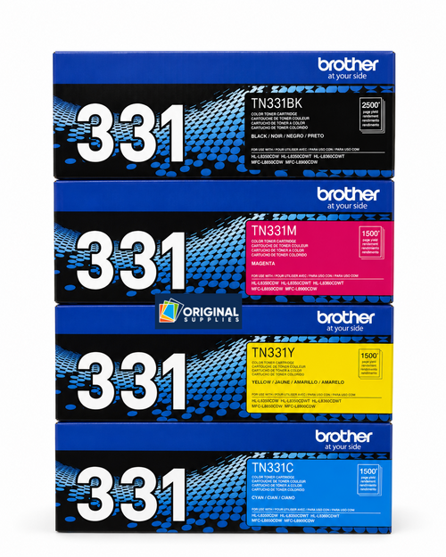 Original Brother TN-331 Laser Toner Set (TN331BK, TN331C, TN331M, TN331Y) - Black, Cyan, Magenta, Yellow