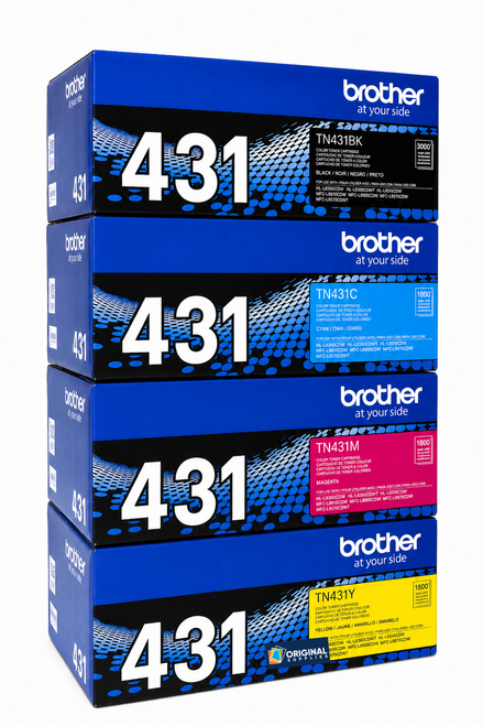 Original Brother TN431 Laser Toner Set (TN431BK, TN431C, TN431M, TN431Y) - Black, Cyan, Magenta, Yellow