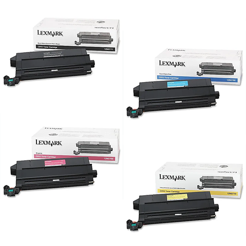 Lexmark C910 Set | 12N0768 12N0769 12N0770 12N0771 | Original Lexmark C910 High-Yield Toner Cartridges – Black, Cyan, Magenta, Yellow