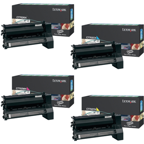 Lexmark C7706 Set | C7702CH, C7702KH, C7702MH, C7702YH | Original Lexmark High-Yield Toner Cartridges – Black, Cyan, Magenta, Yellow