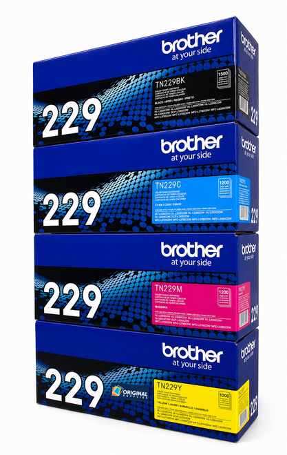 Original Brother TN229 Laser Toner Set (TN229BK, TN229C, TN229M, TN229Y) - Black, Cyan, Magenta, Yellow