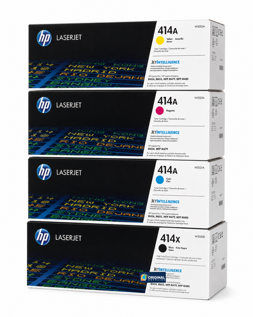 Original HP 414X 414A Toner Cartridge Set (W2020X, W2021A, W2022A, W2023A) — High-Yield Black, Cyan, Yellow & Magenta