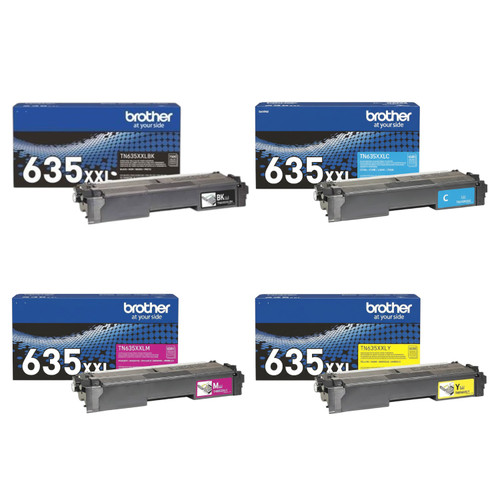 Original Brother TN635XXL Super High-Yield Laser Toner Set (TN635XXLBK, TN635XXLC, TN635XXLY, TN635XXLM) - Black, Cyan, Yellow, Magenta