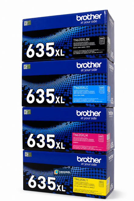 Original Brother TN635XL High-Yield Laser Toner Set (TN635XLBK, TN635XLC, TN635XLY, TN635XLM) - Black, Cyan, Yellow, Magenta