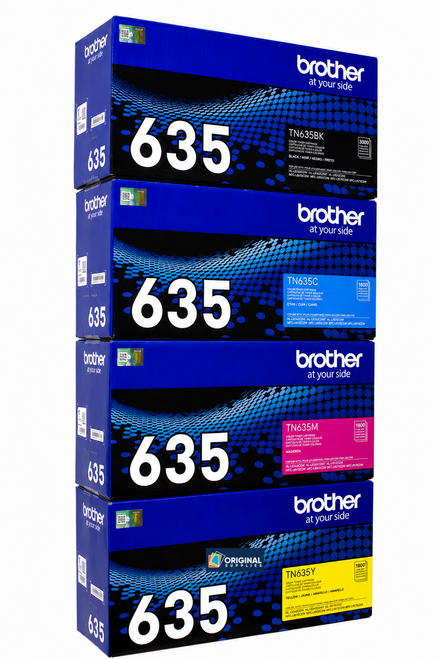 Original Brother TN635 Standard Yield Laser Toner Set (TN635BK, TN635C, TN635Y, TN635M) - Black, Cyan, Yellow, Magenta