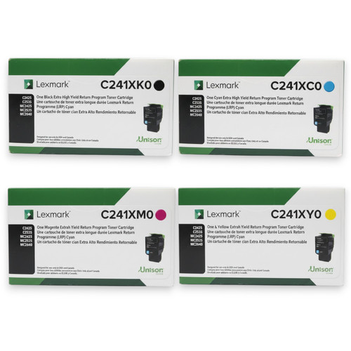 Original Lexmark C241X Extra High-Yield Laser Toner Set (C241XK0, C241XC0, C241XM0, C241XY0) - Black, Cyan, Magenta, Yellow