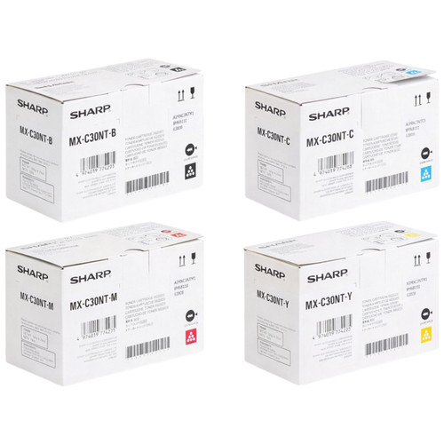 Original Sharp Toner Set (MXC30NTB, MXC30NTC, MXC30NTM, MXC30NTY) - Black, Color