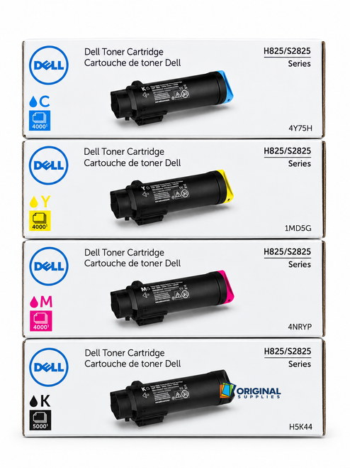 Original Dell H625/H825/S2825 High-Yield Toner Set (H5K44, 4Y75H, 4NRYP, 1MD5G)