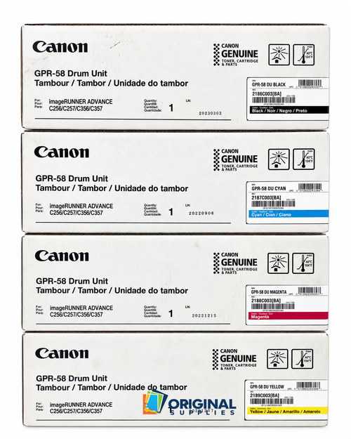 Original Canon GPR-58 Black, Cyan, Magenta, Yellow Drum Unit Set (2186C003, 2187C003, 2188C003, 2189C003)