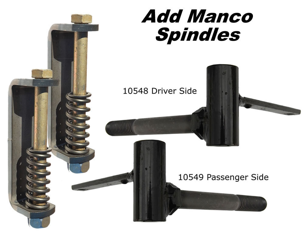Front end spindle with spring for DIY go kart kits.