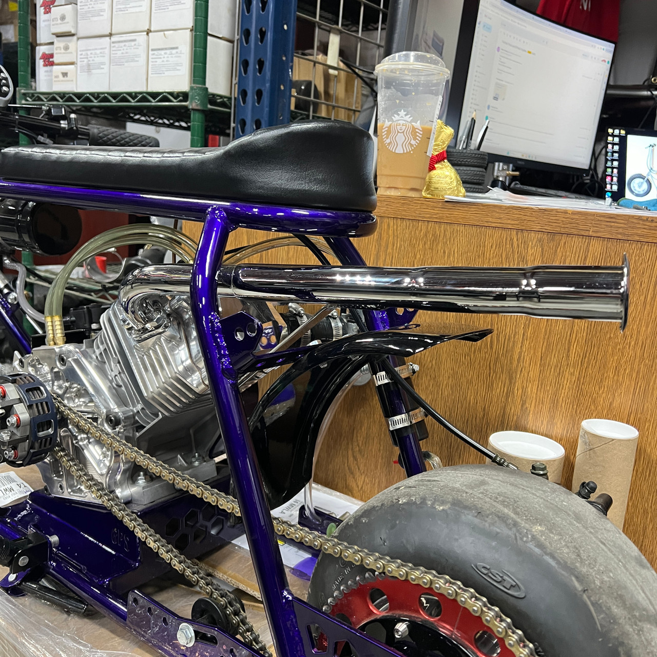 Header Pipe, Rascal GT, Center Exit Trumpet, 196/212/225, Chrome (GPS-5050T-CR) on DaeDae's Rascal GT Drag Minibike