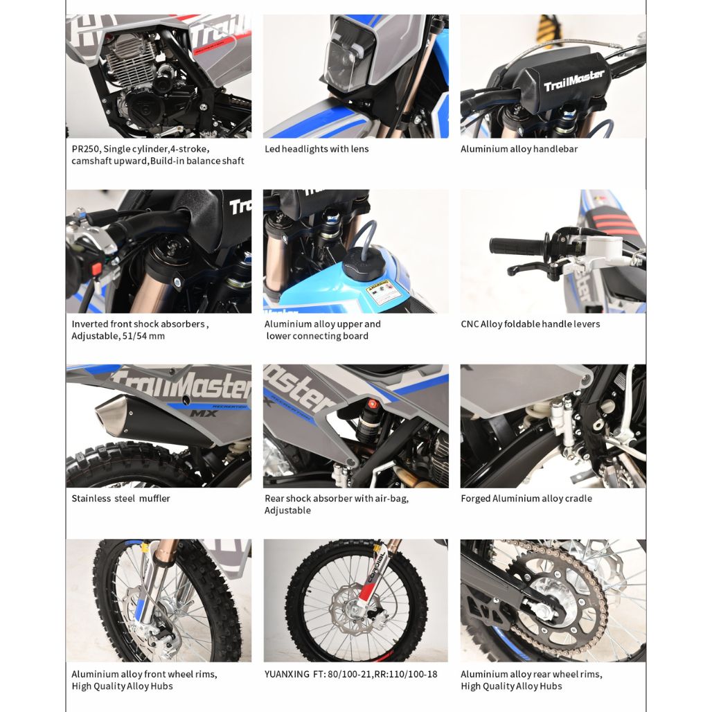 TrailMaster MX250PRO Dirt Bike | 250cc Electric Start JHL Pro (TM-MX250PRO) Features